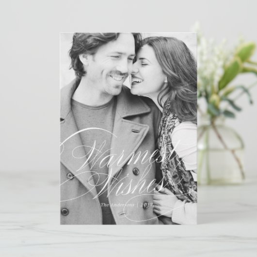 Warme Wens in Vetgedrukte Rode Vakantie Foto Kaart (Staand voorkant)