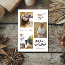 Warme Wensen Botanische Vogel Drie Foto Kerstmis