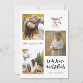 Warme Wensen Botanische Vogel Drie Foto Kerstmis Feestdagenkaart (Voorkant)