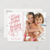 Warme Wensen Deze Feestdagen Hand Lettered 1-Foto (Voorkant / Achterkant)