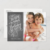 Warme Wensen Deze Feestdagen Hand Lettered 1-Foto (Voorkant / Achterkant)