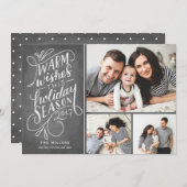 Warme Wensen Deze Feestdagen Hand Lettered 3-Foto Feestdagenkaart (Voorkant / Achterkant)