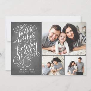 Warme Wensen deze Feestdagen Hand Lettered 3-Foto Feestdagenkaart