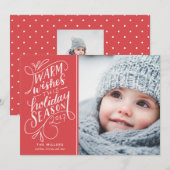 Warme Wensen Deze Feestdagen Handgeschreven 1-Foto Feestdagenkaart (Voorkant / Achterkant)