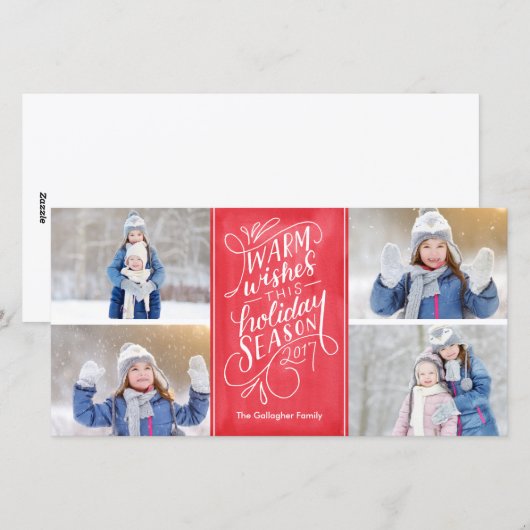 Warme wensen deze vakantie met de hand geschreven  feestdagenkaart (Voorkant / Achterkant)