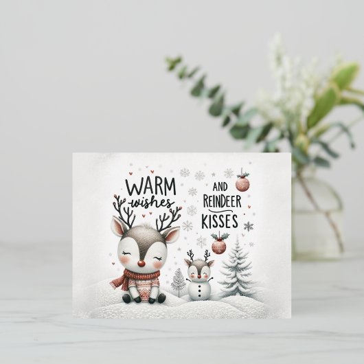 Warme wensen en rendieren kussen briefkaart (Staand Voorkant)