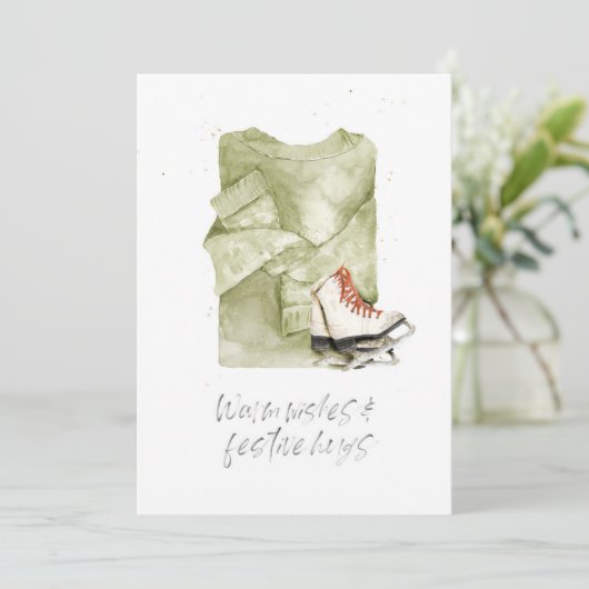 Warme Wensen & Feestelijke Knuffels Waterverf Feestdagenkaart (Staand voorkant)