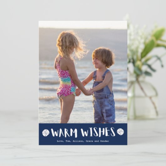 Warme Wensen Florida Strand Familie Foto Kerstmis Feestdagenkaart (Staand voorkant)