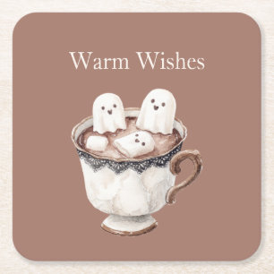 Warme Wensen Geest Marshmallows Cacao Kerstmis Kartonnen Onderzetters