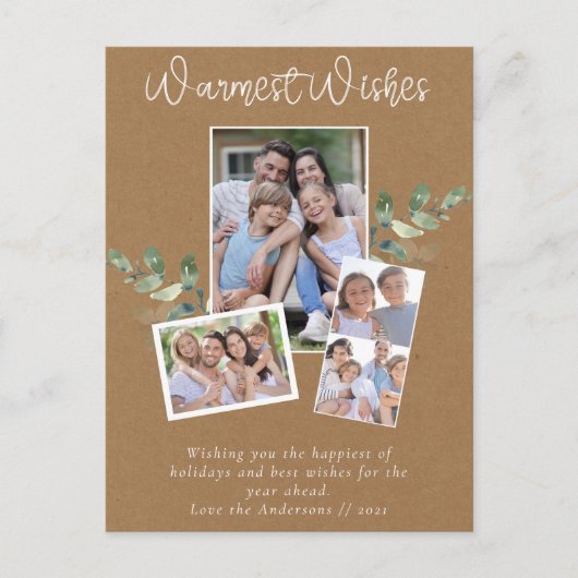 Warme Wensen Kraft Eucalyptus Fotocollage Feestdagenkaart (Voorkant)