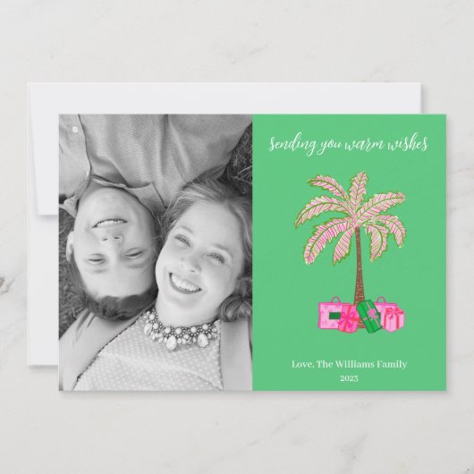 Warme Wensen Palmboom Foto Vakantie Kaart (Voorkant)