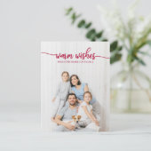 Warme Wensen Rode Script Unieke Foto Kerstmis Briefkaart (Staand voorkant)