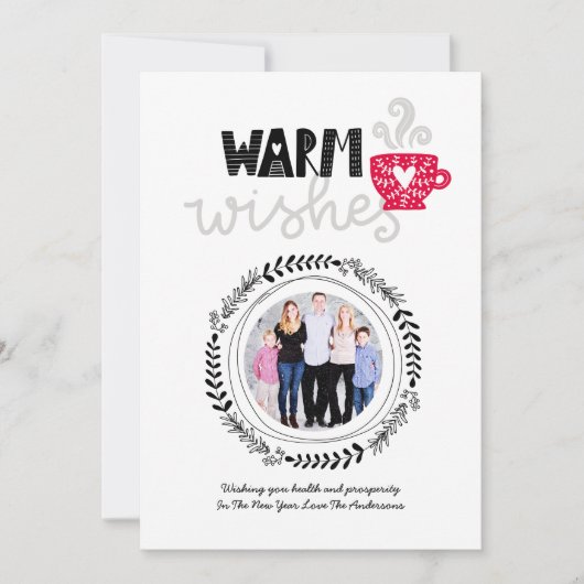 Warme Wensen Scandinavische Doodle FOTO Kerstmis Kaart (Voorkant)