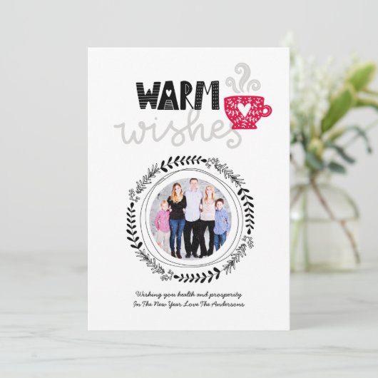 Warme Wensen Scandinavische Doodle FOTO Kerstmis Kaart (Staand voorkant)