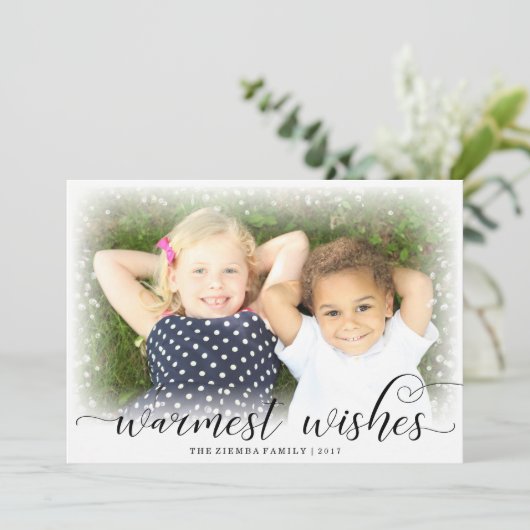 Warme wensen Sneeuw Kerstvakantie Fotokaart Feestdagenkaart (Staand voorkant)