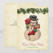 Warme Wensen - Vintage Sneeuwman Plat Kerstkaart (Voorkant / Achterkant)