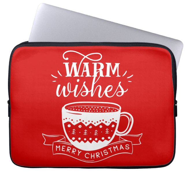 Warme Wensen Warme Kop Coffee Cocoa Rood Wit  Laptop Sleeve (Voorkant)