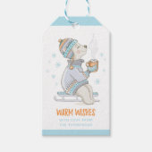 Warme Wensen Winter Cacao slee Hond gepersonalisee Cadeaulabel (Voorkant)
