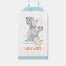Warme Wensen Winter Cacao slee Hond gepersonalisee Cadeaulabel