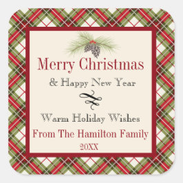 Warme winter geruite gepersonaliseerde vakantie vierkante sticker