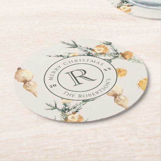 Warme wintercharme: chique Waterverf monogrammed Ronde Kartonnen Onderzetter (Gebogen)