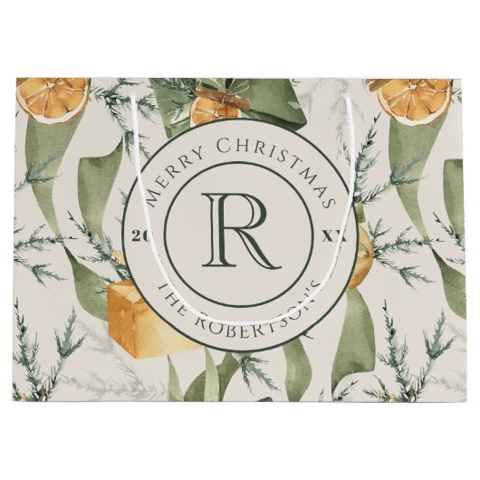 Warme winterelegantie: Waterverf monogrammed Groot Cadeauzakje (Voorkant)