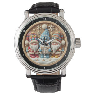 Warme winterwensen Kabouters decoratief Horloge