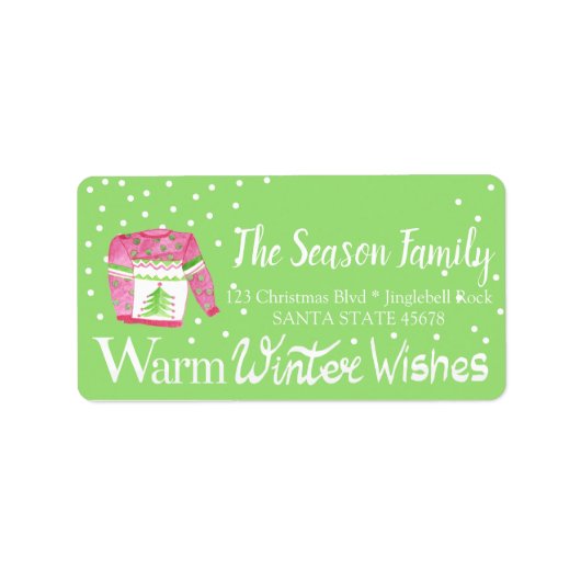 Warme winterwensen Kerstmuts Sweater Etiket (Voorkant)