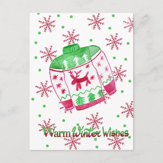 Warme winterwensen kersttrui briefkaart (Voorkant)
