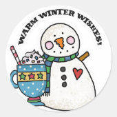 Warme winterwensen, Schattigee sneeuwman Ronde Sticker (Voorkant)