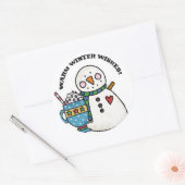 Warme winterwensen, Schattigee sneeuwman Ronde Sticker (Envelop)