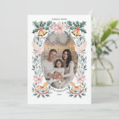 Warme Wishes Botanical Rocking Horse Kerstmis Feestdagenkaart (Staand voorkant)