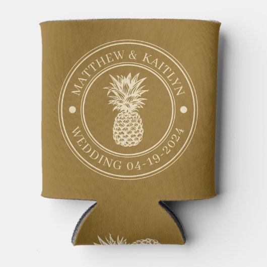 Warme Woestijn Ananas Trouw Crest & Namen Blikjeskoeler (Voorkant)