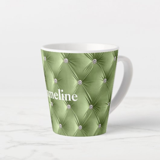 Warme zachte salie groen faux fluweel latte mok (Rechterhoek)