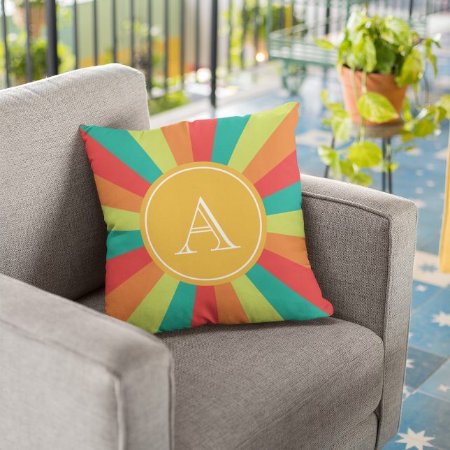 Warme Zomer Gepersonaliseerde Monogram Naam Kleur  Kussen (Creator heeft geüpload)