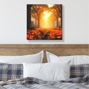 Warme Zonlicht Wilde Bloemen Landschap Natuur Canvas Afdruk
