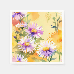 Warme Zonovergoten Aster Bloemen op Lichtgeel Servet