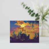 Warme Zonsopgang Aquarel Landschap Bomen Dank je w Briefkaart (Staand voorkant)