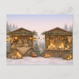 Warmes Neutrales Aquarel Landelijke Kerstmarkt Feestdagenkaart