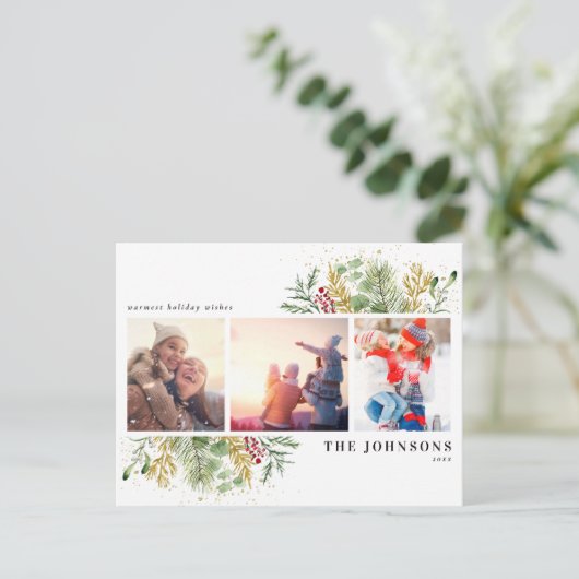 Warmest Goudwinter Botanische Foto Holiday Feestdagenkaart (Staand voorkant)