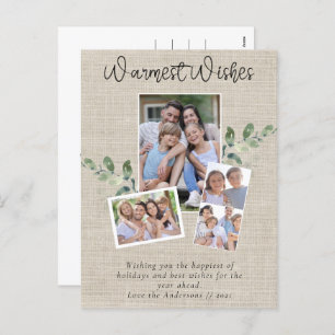 Warmest wil Burlap Eucalyptus Photo Collage Feestdagenkaart