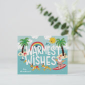 Warmest wil Funny Surfing Santa en Beach Feestdagenkaart (Staand voorkant)