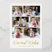 Warmest wil Gold Script 6 Foto Collage Folie Feestdagenkaart (Voorkant)
