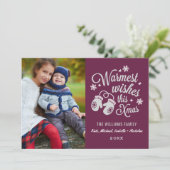 Warmest wil kerstfoto van Burgundy Feestdagenkaart (Staand voorkant)