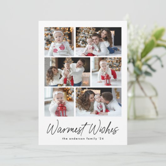 Warmest wil zwart Script 6 fotocollage Feestdagenkaart (Staand voorkant)