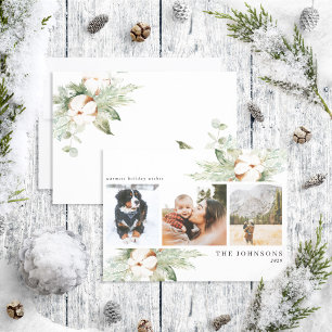 Warmest Wishes Cotton Winter Greenery Foto Holida Feestdagenkaart