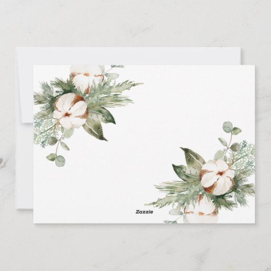 Warmest Wishes Cotton Winter Greenery Foto Holida Feestdagenkaart (Achterkant)