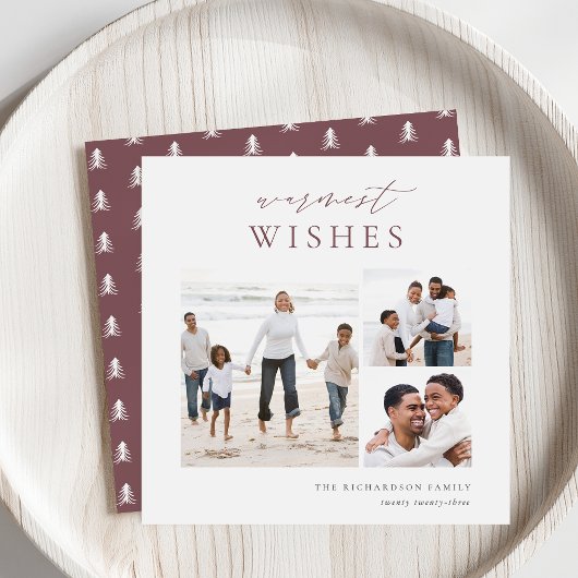 Warmest Wishes Elegant 3 Foto Collage Kerstmis Feestdagenkaart