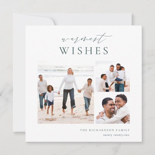 Warmest Wishes Elegant 3 Foto Collage Kerstmis Feestdagenkaart (Voorkant)