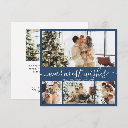 Warmest Wishes Elegant 4 Photo Collage Kersth Feestdagenkaart (Voorkant / Achterkant)